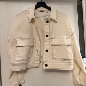 Peace Love World Cream Jean Jacket